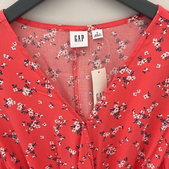 NWT GAP FACTORY BELTED DRESS Size‎ 8 Coral Floral print. Rayon Long Sleeve - Picture 2 of 8